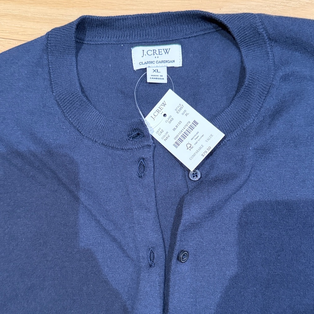 J. Crew Navy Button-Front Cotton Cardigan - Picture 3 of 3